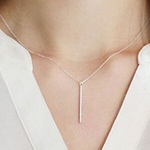 Silver or Gold Tone Horizontal Bar Charm Necklace